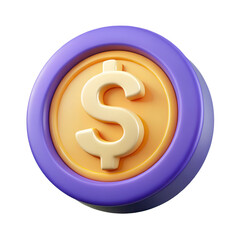 Fototapeta premium Colorful coin with a dollar symbol in a modern 3D design for digital currency concept