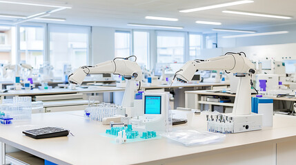 Modern Laboratory with Robotic Arms and Scientific Equipment