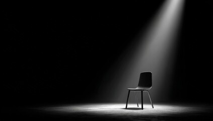Empty chair illuminated by spotlight in dark room (1)