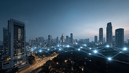 Obraz premium Smart City Network - Digital Connectivity, Global Tech