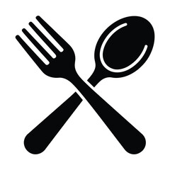  Simple black silhouette of crossed fork and spoon icons on a white background