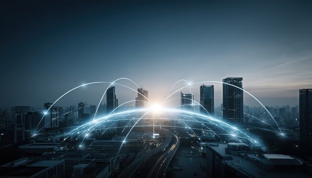 Smart City Network, Connectivity, Urban Tech, Future City - Powered by Adobe