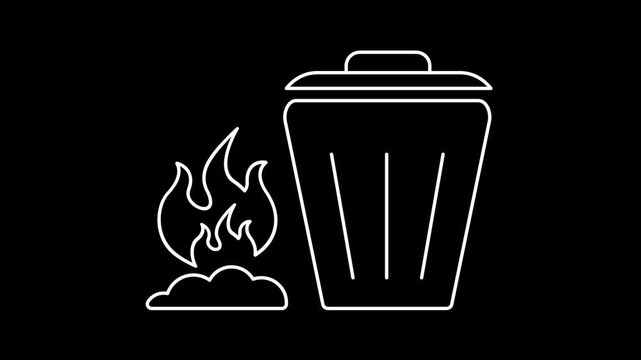 Animated burning waste icons in thin line style
