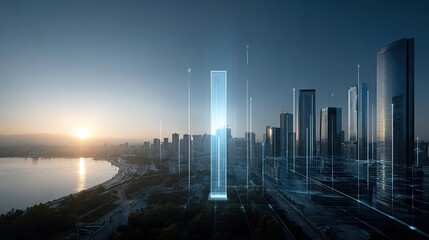 Smart City Network: Digital Skyline, Modern Architecture
