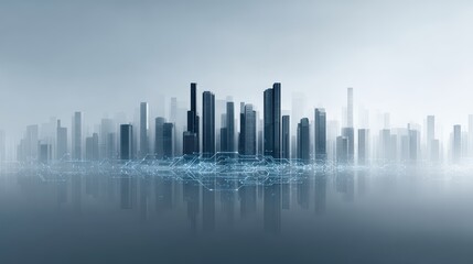 Fototapeta premium Smart Cityscape: Digital Network & Modern Architecture