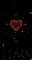 A crimson heart, fuzzy and textured, is centered within a cross-shaped design against a black background.