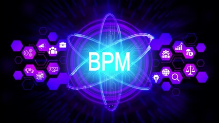 Business Process Management B P M Concept Abstract Neon Digital Illustration Futuristic Technology Background Visualization Data Analysis Workflow Optimization Innovation Strategy Digital - Powered by Adobe