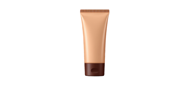 Light peach-tan tube, likely cosmetic product, with dark brown cap
