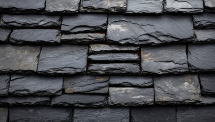 Close-up view of dark gray slate roofing tiles (1)