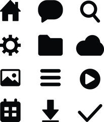 Vector black and white icons set for web design with symbols for business, communication, and the internet
