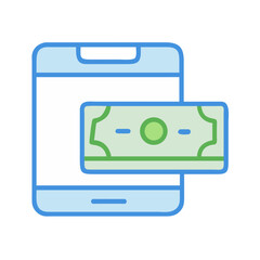 Mobile payment with money displayed on smartphone screen flat