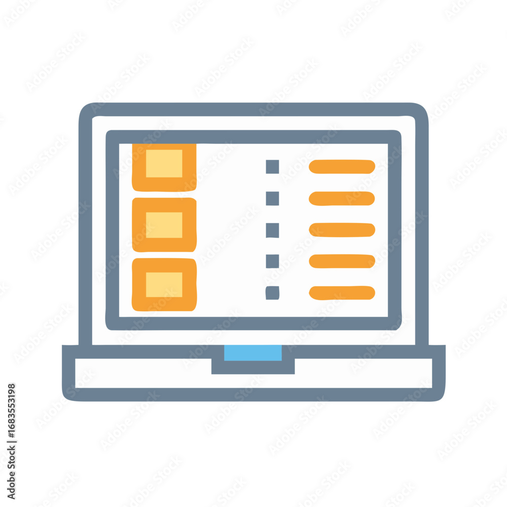 Wall mural stylized laptop computer icon showing data list options layout
