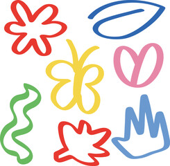 Cute Hand-Drawn Nature Elements – Colorful Doodle Collection