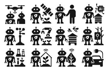 Eco robot camera weather vector icon beehive human greenhouse farmbot station vehicle