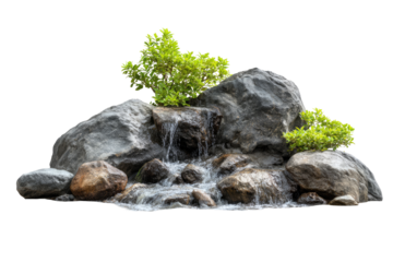 Miniature waterfall cascading over rocks with greenery (1)