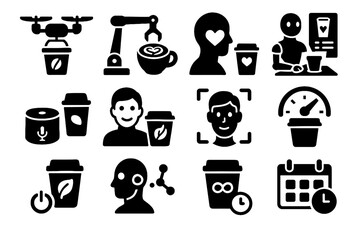 Vector waste holographic flavor drone icon futuristic barista assistant icons voice latte