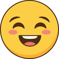 A cheerful pixel art smiley face, rendered in a simple yet expressive style, beams with joy. Its closed eyes and wide open mouth convey pure happiness. 