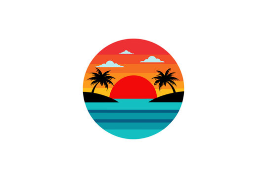 seabeach secenary vector on white background, nature