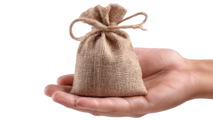 Small burlap sack held in a hand