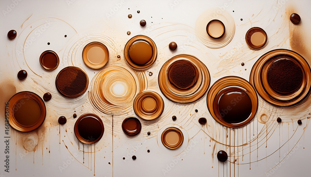 Wall mural different coffee spots are scattered on the surface thus rings of different sizes and intensities so