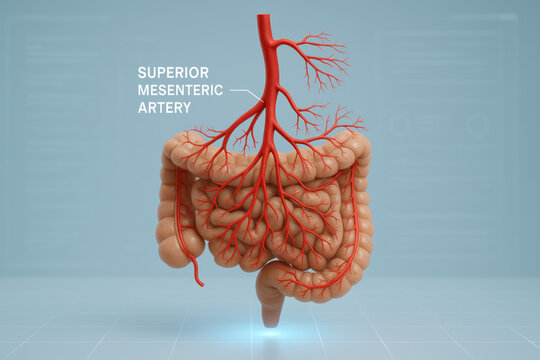 Superior Mesenteric Artery Anatomical Illustration of Human Colon Blood Supply