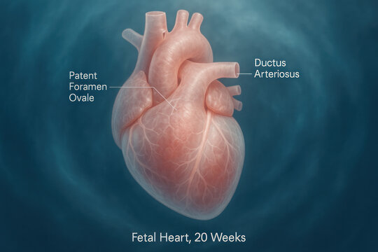 Fetal Heart Anatomy at 20 Weeks: Ductus Arteriosus and Patent Foramen Ovale - Illustration