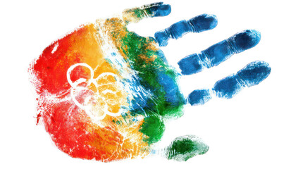 A colorful handprint, stylized and vibrant