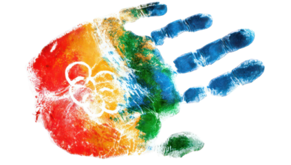 A colorful handprint, stylized and vibrant