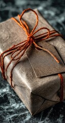 Wrapped gift box with rustic brown paper, twine, and tag