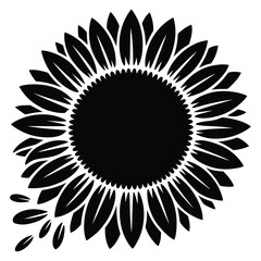  Stylized black silhouette of a sunflower with falling petals