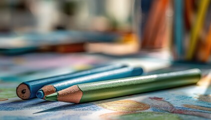 Close-up of colorful art pencils on a table