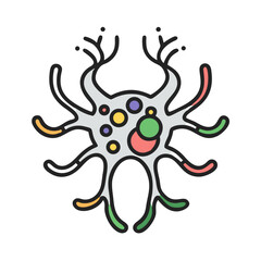 Abstract cell vector illustration with colorful organelles and extensions