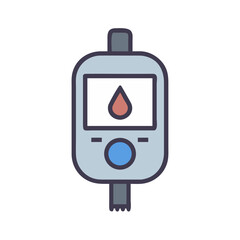 Blood glucose meter depicting a blood drop icon symbol