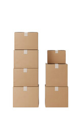 Fototapeta premium Stacked cardboard boxes against a dark background symbolize moving relocation and storage