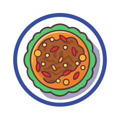 Top-down view of a stylized Asian food dish