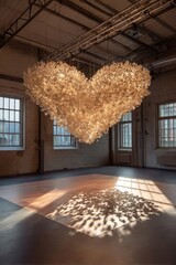 Large heart sculpture, light beige, hanging