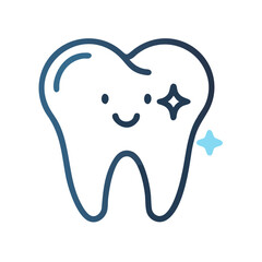 Happy shiny tooth cartoon on a black background