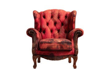 Red armchair with distressed upholstery