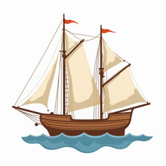 Obraz premium Vintage Sailing Ship: A classic sailboat gracefully navigates the open waters, its sails billowing in the wind, a symbol of adventure and exploration on the high seas. 