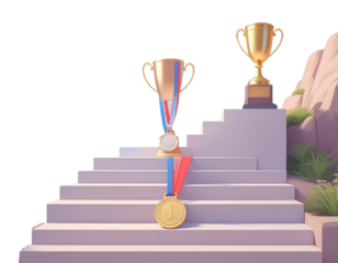 3d minimal Achieving life goals. Business achievement. Personal accomplishment. stair 