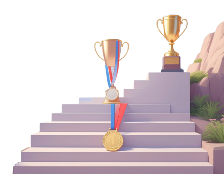 3d minimal Achieving life goals. Business achievement. Personal accomplishment. stair 