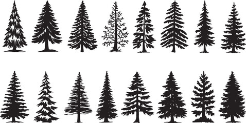 A festive set of winter forest trees, including pine and fir silhouettes, for your Christmas and holiday nature illustrations	
