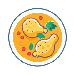 Delicious chicken and vegetable soup bowl top down view