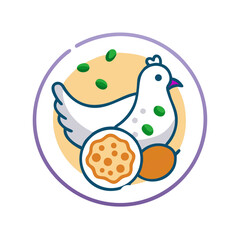 Stylized hen with egg and biscuit illustration design