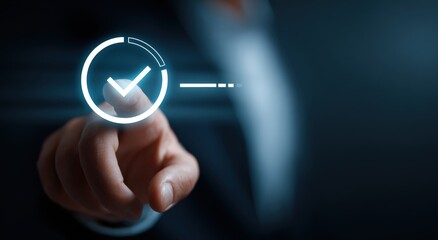Business person selecting a digital checkmark