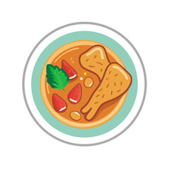 Colorful flat illustration of asian soup dish with chicken