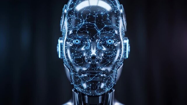 Digital robot head technology illustration