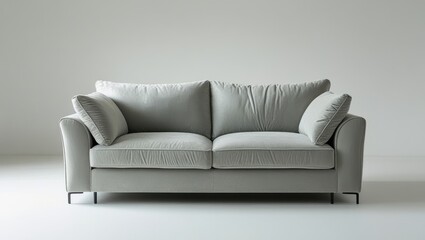 A contemporary light gray sectional sofa, elegantly presented against a neutral backdrop, showcasing its plush velvet upholstery and clean-lined design.