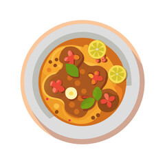 Bowl of Colorful Asian Soup with Citrus and Flowers