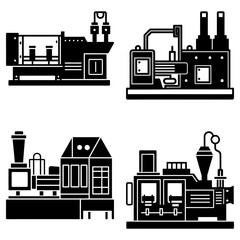 Obraz premium Illustration showcasing four distinct industrial machines in a bold black and white design style